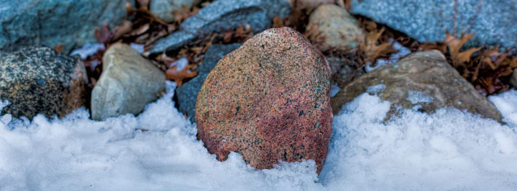 Rocks and snow on the shore of Lake Winnebago, Neenah Wisconsin