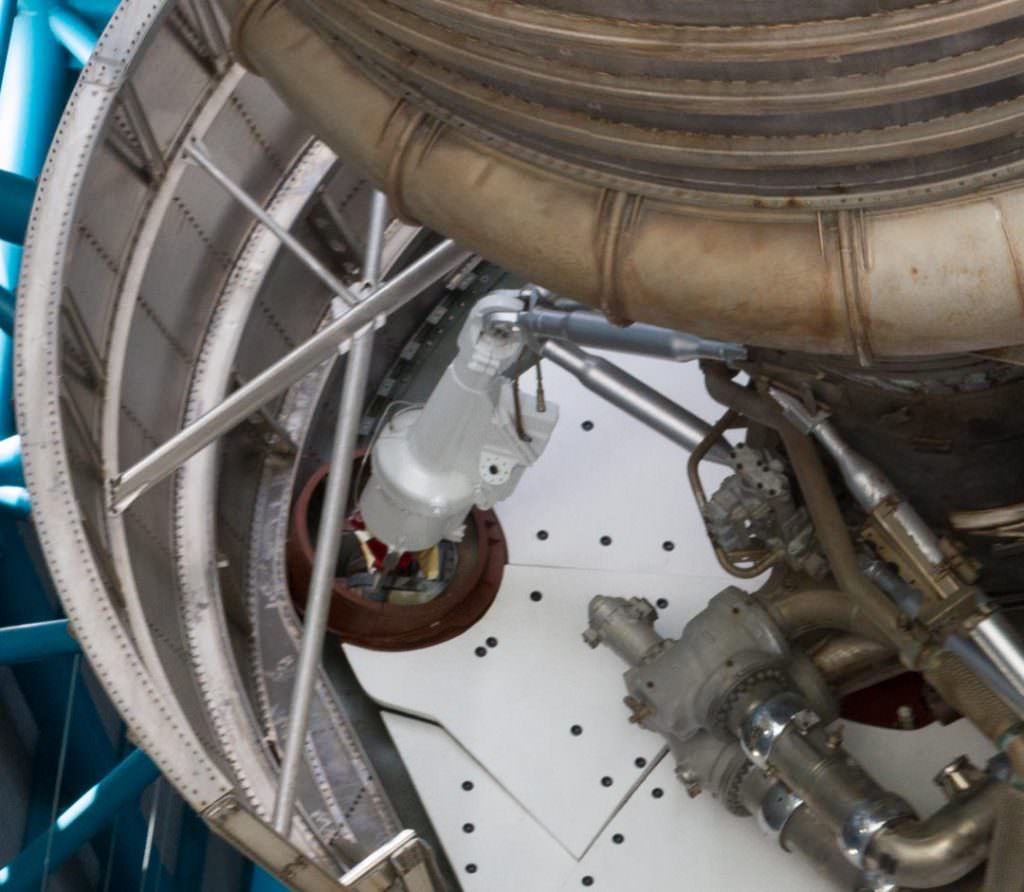 Close up detail of an engine in the Saturn 5 Rocket
